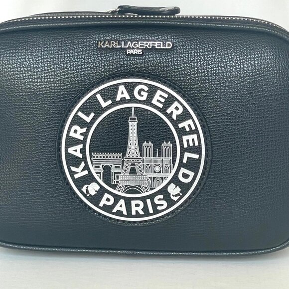 Karl Lagerfeld Maybelle Crossbody Black Ikons Eifel Airpods Coin Case Paris - Picture 6 of 9